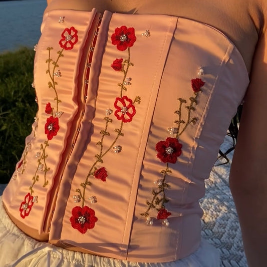 Floral Embroidered Pink Corset Top