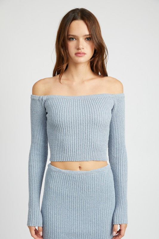 OFF SHOULDER LONG SLEEVE KNIT TOP