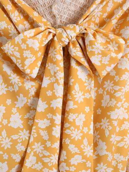 Smocked Floral Print Halter Dress