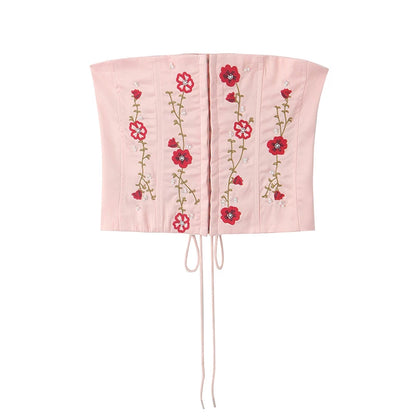 Floral Embroidered Pink Corset Top