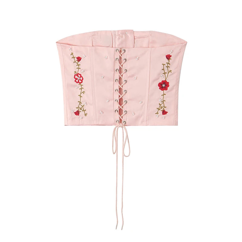 Floral Embroidered Pink Corset Top