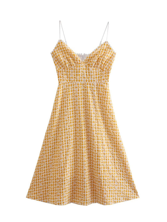 Yellow Plaid Sling Dress