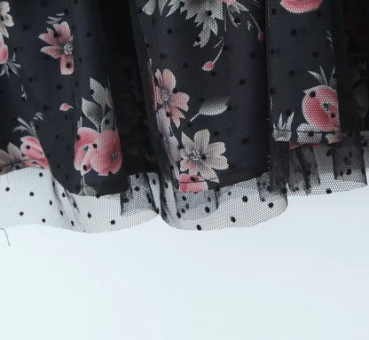 Strapless Black Floral Tiered Party Dress