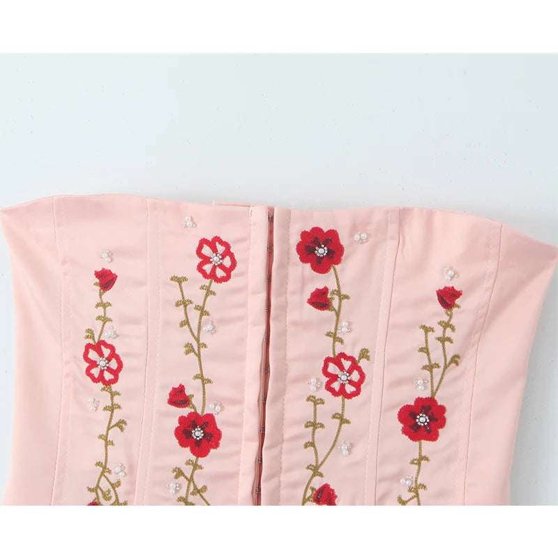 Floral Embroidered Pink Corset Top