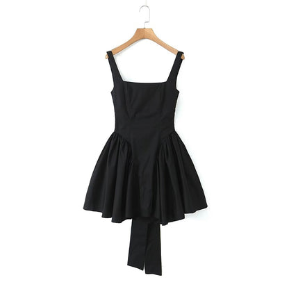 Sweet Bow-Tie Pleated Swing Mini Dress