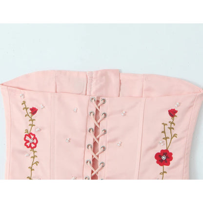 Floral Embroidered Pink Corset Top