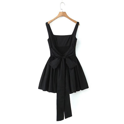 Sweet Bow-Tie Pleated Swing Mini Dress