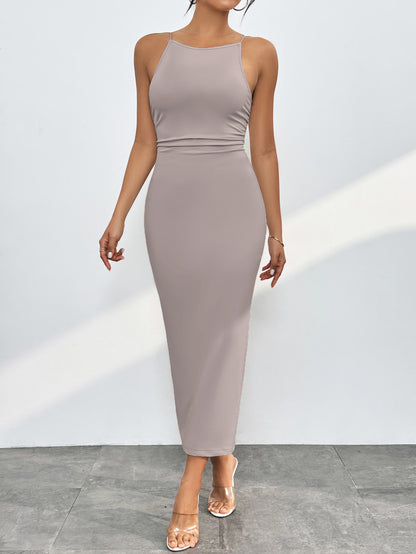 Round Neck Sleeveless Wrap Dress