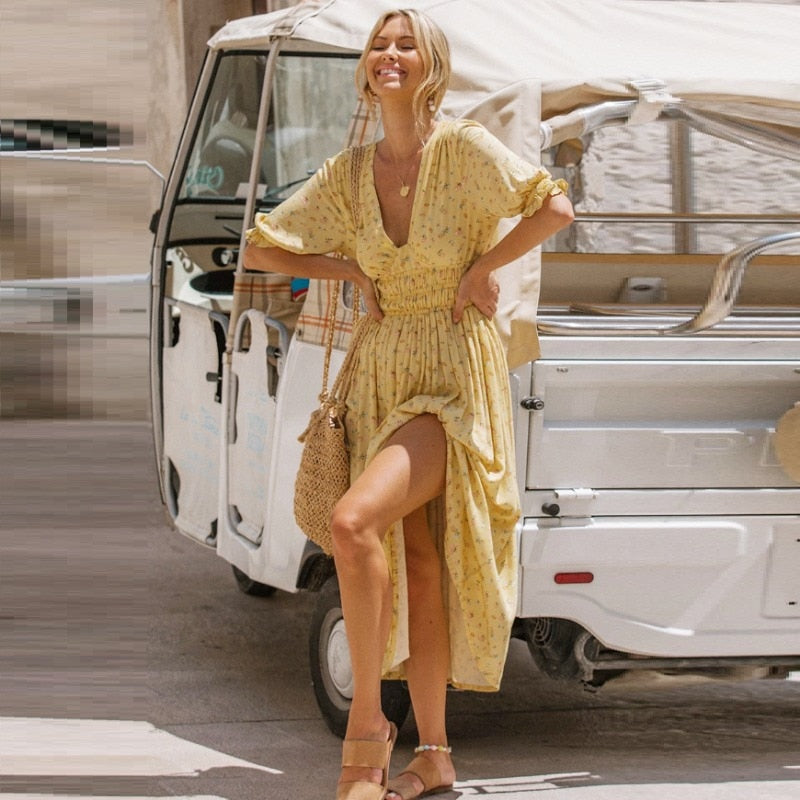 Candice Long  Yellow Boho Dress